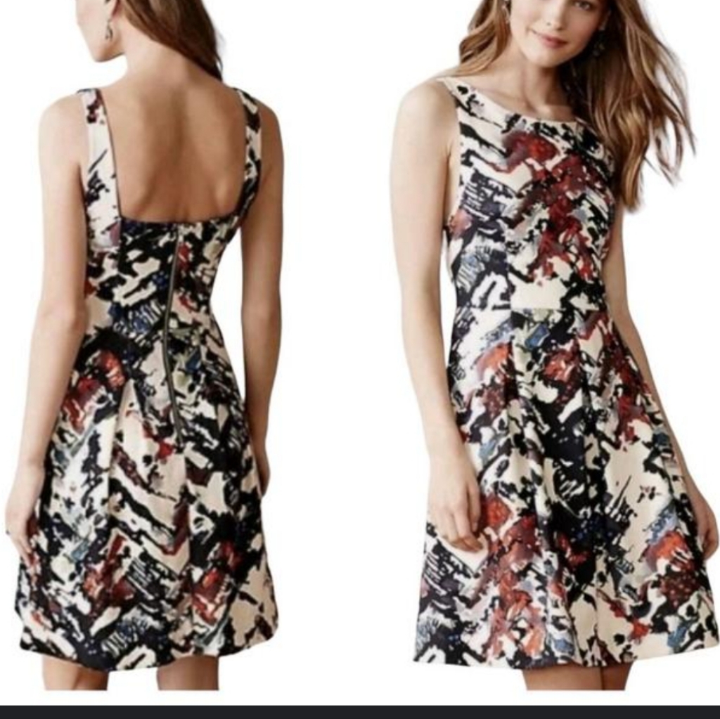 Maeve Anthropologie Fit And Flare Zip Up Pocket Stretchy Colorful Summer Dress